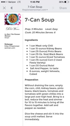 the recipe for 7 - can soup is displayed on an iphone