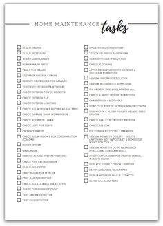 a printable home maintenance checklist with the words,'home maintenance tasks '