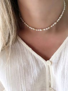 Delicate Pearl Choker As A Gift, Adjustable White Dainty Pearl Necklace, Dainty Pearl Choker With Round Beads, Minimalist Everyday Pearl Choker Necklace, Dainty Adjustable White Pearl Necklace, Handmade Dainty Pearl Choker Necklace, Dainty Handmade Pearl Choker Necklace, Dainty White Pearl Choker Necklace, Dainty Adjustable Choker With Pearl Drop