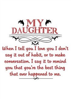 a card with the words'my daughter'written in red ink on white paper