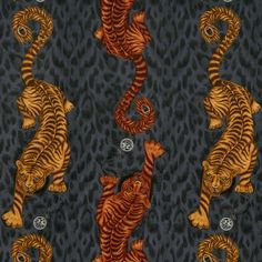 an image of tigers and lions on a black background that is very similar to the same pattern