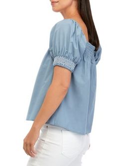 Elevated by a classic square neckline, this posh top from Wonderly is great for casual wear. | Wonderly Women's Peach Rally Peasant Knit Top, Blue, X-Large Casual Cotton Smocked Top For Spring, Casual Square Neck Puff Sleeve Top For Summer, Casual Smocked Top With Square Neck And Smocked Back, Elegant Top With Smocked Back And Square Neck, Elegant Tops With Smocked Back And Square Neck, Casual Square Neck Fitted Blouse, Casual Fitted Square Neck Blouse, Casual Fitted Blouse With Square Neck, Cotton Blouse With Smocked Bodice And Square Neck