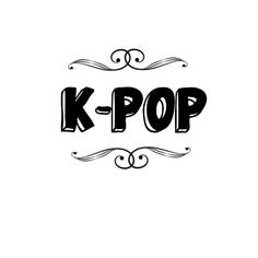 the k - pop logo is shown in black and white, with an ornate border around it