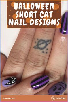 Transform your nails with these halloween short cat nail designs! ideal for creating a fun and spooky vibe, these designs feature the best of black cat nail art halloween and halloween cat nails designs. click now for more halloween cat nail art inspiration! Short Cat Nails, Halloween Cat Nail, Halloween Nails Cat, Halloween Themed Nails Acrylic, Cat Halloween Nails, Themed Nails Acrylic, Cat Nails Design, Halloween Cat Nails, Cute Halloween Nails Short