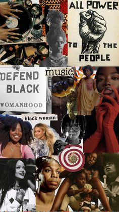 collage of black women with various pictures and words on them, all over the place