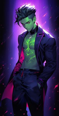 an image of a man in a suit with neon lights on his shirt and pants