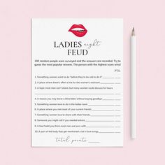 a printable ladies's night out game with lipstick on it and a pencil next to it