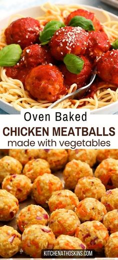 Learn how to make healthy oven baked chicken meatballs recipe with veggies like carrot and cauliflower, that's easy, easily adapted with ground turkey and great frozen for later use. This ground chicken recipe makes a great kid friendly meal idea or served with spaghetti for an easy chicken pasta dinner. Get the chicken meatballs with vegetables at kitchenathoskins.com. Chicken Veggie Meatballs, Easy Chicken Pasta Dinner, Meatballs With Veggies, Healthy Chicken Meatballs, Meatballs With Vegetables, Ground Chicken Recipe, Chicken Pasta Dinner, Chicken Meatballs Healthy, Burrito Bowl Meal Prep