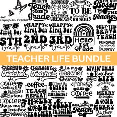 the teacher life bundle is shown in black and white, with yellow lettering on it