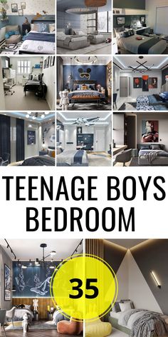 a collage of photos with the words teenage boys bedroom in different styles and colors