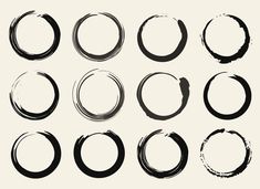 set of hand drawn circles and brush strokes