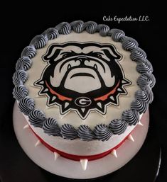 a cake decorated with an image of a bulldog