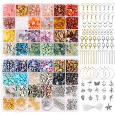 PRICES MAY VARY. 【Rich colors】There are 720 crystal beads, 40 assorted color in total, 18 of each color. And beads for rings sizes ranging from 5mm to 8mm, they are irregular shapes, brilliant and gorgeous, great for any jewelry and ring making. 【Great Jewelry Making kit 】This Ring making kit also includes complete accessories, such as earring hooks, head pins, eye pins, lobster clasps, buckles, jump loops, pendants, 1rolls of 0.5mm crystal thread. Most accessories include two colors of gold and Chip Bead Jewelry, Beads Kit, Earring Making Supplies, How To Make Crystals, Diy Jewelry Necklace, Jewelry Making Kits, Jewelry Making Kit, How To Make Rings, Diy Crystals