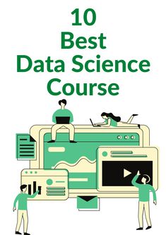 the cover of 10 best data science course, with people working on computers and other electronic devices