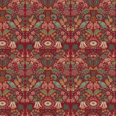 an ornate red and green pattern with flowers