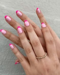 Nail Art With Pink Polish, Two Color French Nails, 2 Color Nails, 2000s Nails Trends, Funky French Nails, Pink Design Nails, Nails Editorial, Editorial Nails, Nails 2000s