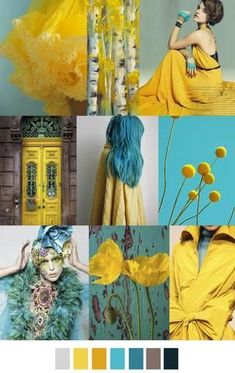 a collage of yellow and blue colors