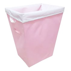 a pink and white storage bin for clothes