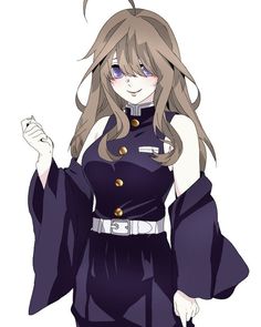 an anime character with long hair wearing a purple dress