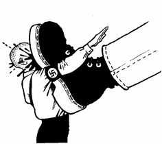 a cartoon drawing of a person holding a large object with blood coming out of it