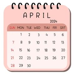 a calendar for the month of apr on a pink background with black lettering and numbers