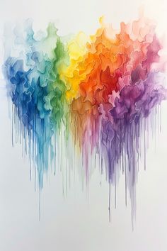 an abstract painting with multicolored paint dripping from the bottom to the top and bottom