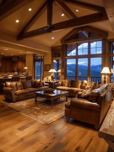 Warm and Inviting Rustic Home: Wooden Furniture and Leather Sofas Rustic Sofa Living Room, Rustic Great Room, Rustic Rooms, Country Rustic Living Room Decor, Brown Sofa Farmhouse, Cozy Rustic Living Room, Farm House Living Room With Brown Couch Leather Sofas, Brown Leather Couch Lodge, Rustic Leather Sofa