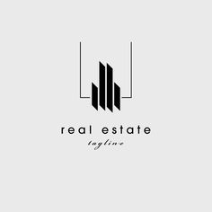 the real estate logo is shown in black on a white background with an abstract design