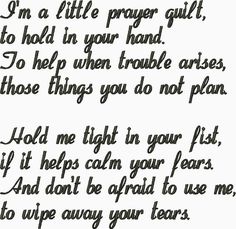 a poem written in black ink with the words i'm a little prayer girl, to hold in your hand