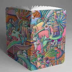 an open book with colorful images on it