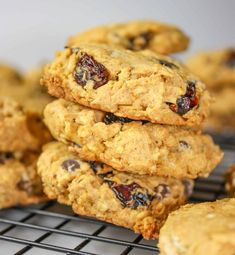 oatmeal raisins and cranberry cookies stacked on top of each other