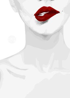 a woman's face with red lipstick on it