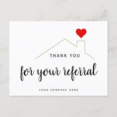 a thank card with the words, thank you for your refer and a red heart