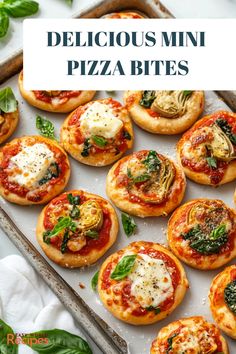 mini pizza bites with cheese and spinach on top