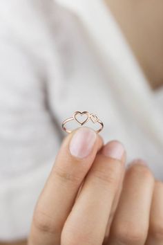 Double Heart Ring Rose Gold Heart Ring 14K Gold Ring Rose | Etsy Rose Gold Heart Ring, Double Heart Ring, Frame Ring, Ring Rosegold, Ringe Gold