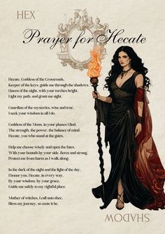 an image of a woman holding a torch with the words prayer for hex on it