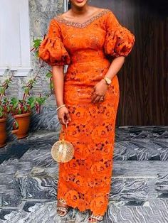 Buy Inexpensive Dresses at Stylewe online store, SPU: 11ADR65BF7B, Color: Orange, Style:Elegant, Thickness:Regular. Lace Dress African, Aso Ebi Lace Styles, Fitted Bodycon Dress, African Lace Styles, Fashion Traditional, Ankara Gowns, African Styles, Lace Gown Styles, Ankara Fashion