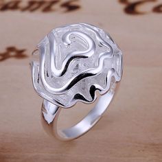 fine summer style silver plated rings 925-sterling-silver jewelry of silver rose rings for women SR005 Silver Rose Ring, Mode Rose, Romantic Rings, 3d Rose, Rings Fashion, Discount Jewelry, Rose Ring