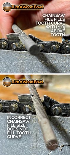 there are two pictures showing how to use a chain saw