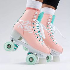 Multi-coloured pastel shades cover a stunning figure style upper, all mounted on Rio Roller exclusive chassis and trucks. The Script skates are vegan friendly, and come with Rio Roller Coaster wheels that perform superbly on all surfaces, both indoors and outdoors! Available in 5 colours: Tan/Blue, Pink/Lilac, Teal/Coral, Peach/Green and Grey/Purple. DetailsUPPER Vegan friendly reinforced figure style upper Full PVC leather Construction Rio Roller cushioned heel, moulded inner sole Printed logo Rio Roller, Converse Design, Roller Skate Shoes, Roller Shoes, Quad Skates, Cute Nike Outfits, Teal Coral, Roller Girl, Peach And Green