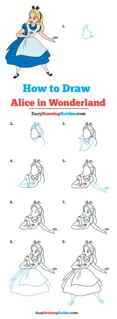 how to draw alice in wonderland step by step instructions for children and adults, with pictures