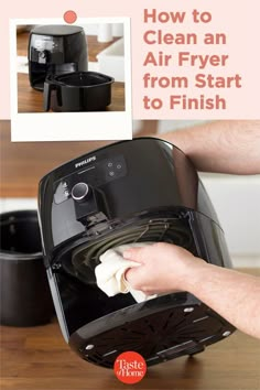 the instructions for how to clean an air fryer from start to finish with pictures