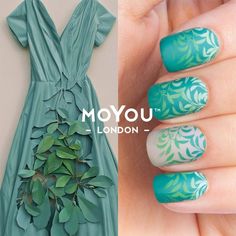 X Youtube Nail Art, Moyou Stamping, Nagel Stamping, Fun Lacquer, Statement Nail, Green Nail Art, Nail Art Stamping Plates, Floral Nail Designs