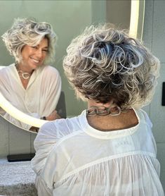 Gray Curly Bob Hairstyles, Curly Bob Grey Hair, Wavy Gray Hair Over 50 Bob Hairstyles, Silver Wavy Bob Hairstyles, Haircut Over 50, Curly Grey Bob Over 50, Shirt Curly Hairstyles, Short Wolf Haircut