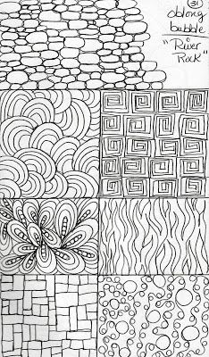 four different patterns are shown in black and white, one is made up of rocks