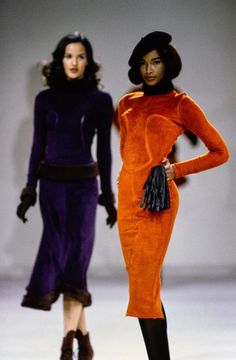 For Sale on 1stDibs - Vintage Azzedine Alaïa Fall 1991 - seen on the runway Deep orange chenille knit dress Cutout stitching detail Very soft plush stretch fabric Hidden zip Fitted Orange Winter Dress, Fitted Orange Dress For Winter, Azzedine Alaïa, 90s Runway Fashion, Catty Noir, Louise Bourgeois, Azzedine Alaia, 1990s Fashion, Mode Vintage