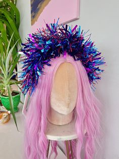 Multi coloured, rainbow tinsel headband  On a super comfortable Alice band Tinsel Headband, Tinsel Christmas, Pink Dragonfly, Leaves Headband, Valentines Crafts, Feather Crafts, Tiara Crown, Alice Band, Beaded Headband