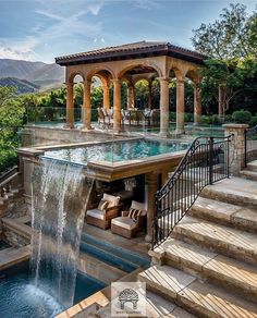 Luxury House Garden, Mediterranean Mansion, Dream Backyard Pool, Pool Landscape Design, Pool Waterfall, Luxury Pools, Natural Swimming Pool