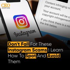 two cell phones with the text don't fall for these instagram scams learn how to spot and avoid them