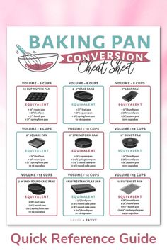 the baking pan reference guide is shown with instructions for how to bake and use it